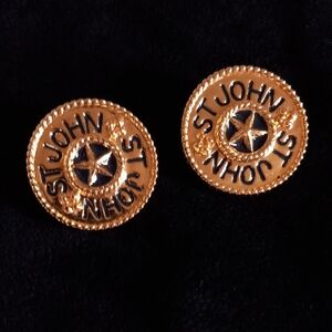 ST JOHN  Vintage Gold-Tone and Black Enamal Star Earrings
